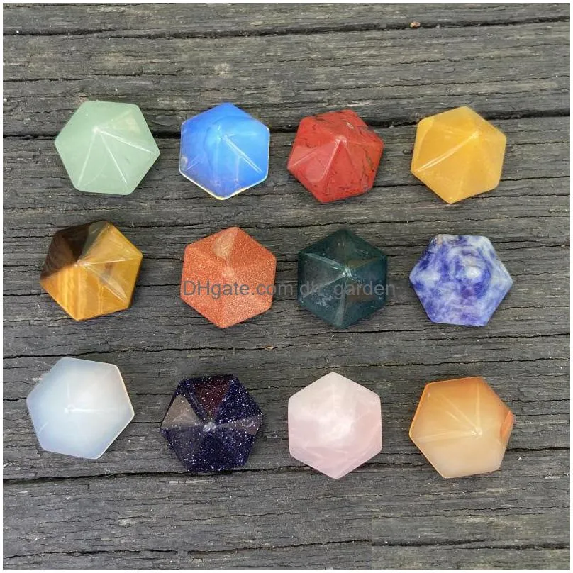 natural stone hexagonal pyramid cabochon beads rose quartz stones for reiki healing crystal ornaments necklace ring earrrings jewelry