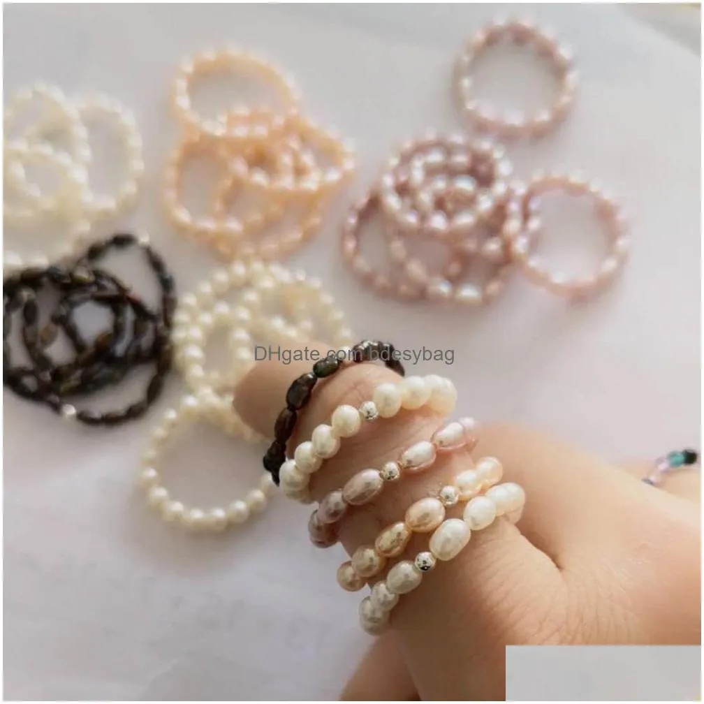 freshwater rice pearl ring natural color stretch rings 5 colors available for women wedding jewelry gifts