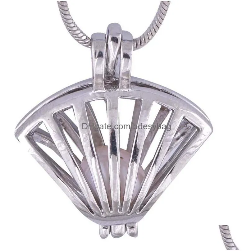 wholesale plated sliver cage pendant in stock 18kgp fashion starfish pearl gem beads locket cages pendant necklace mountings p30