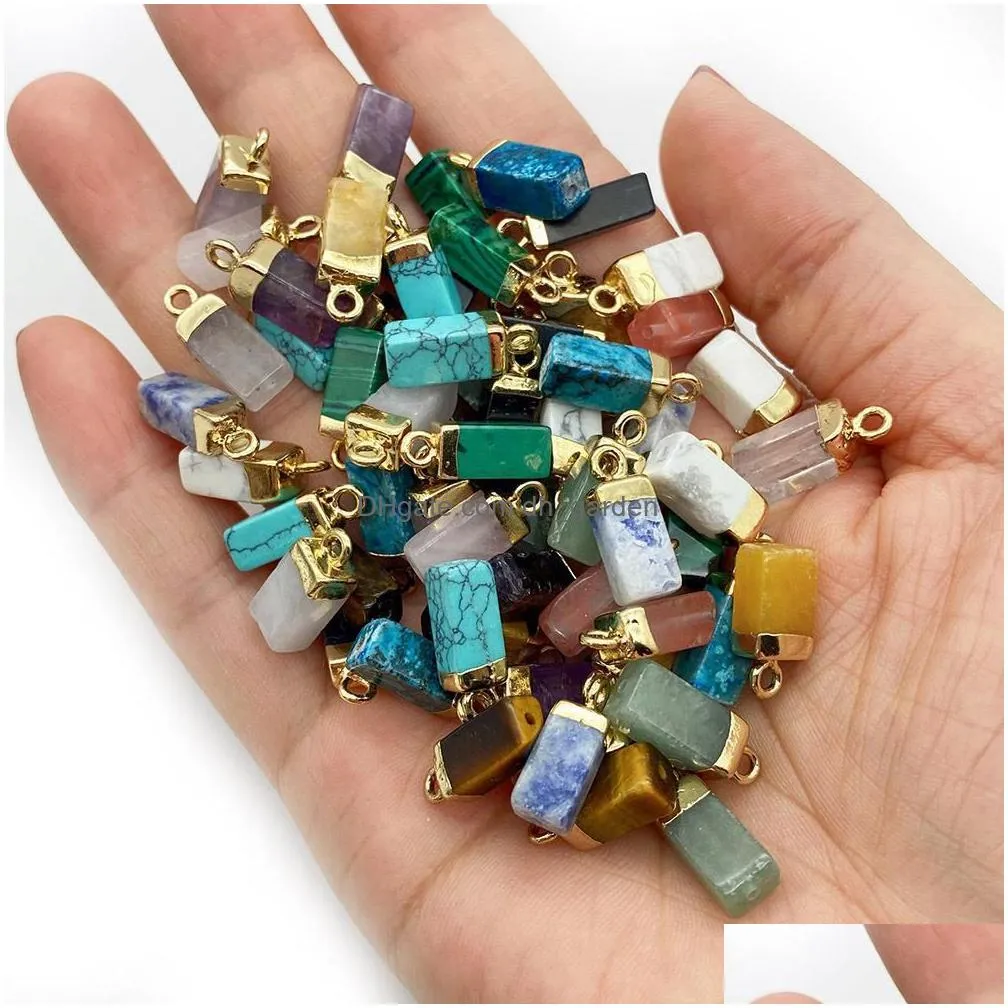 mini crystal rectangle pillar shape pendant colorful jade natural stone mixed charms jewelry accessories making necklace wholesale