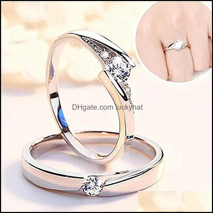 fashion and exquisite couples open love couples ring marriage men and women tenderness diamond ring silver plated ring luckyhat