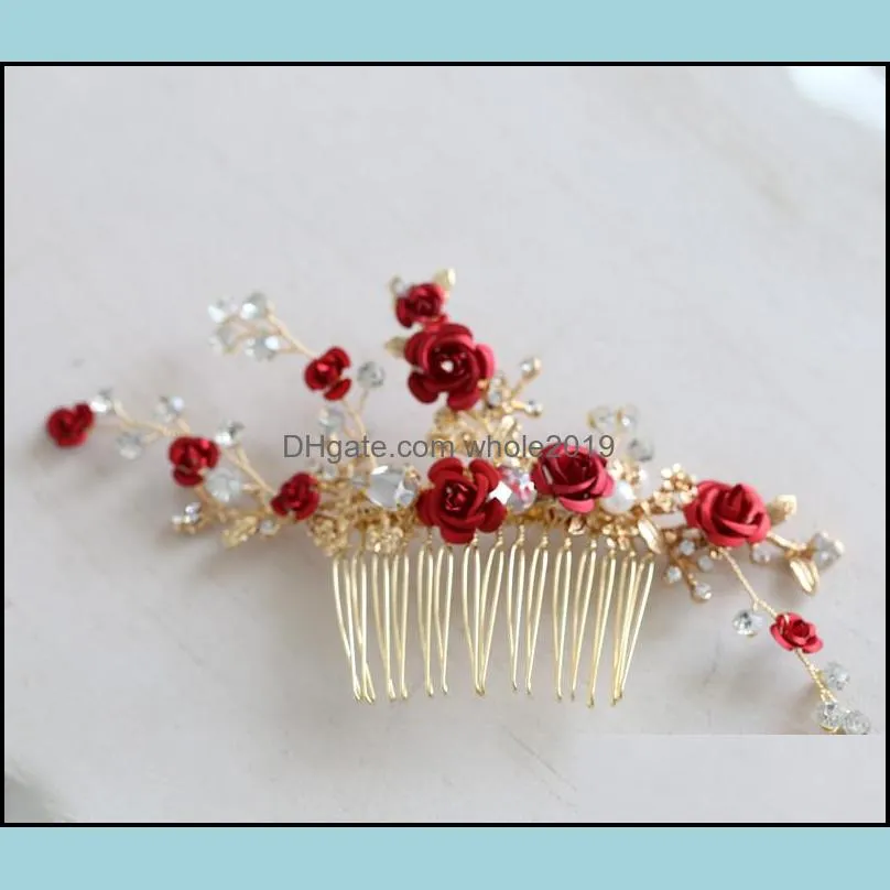 jonnafe red rose floral headpiece for women prom bridal hair comb accessories handmade wedding jewelry 1854 t2