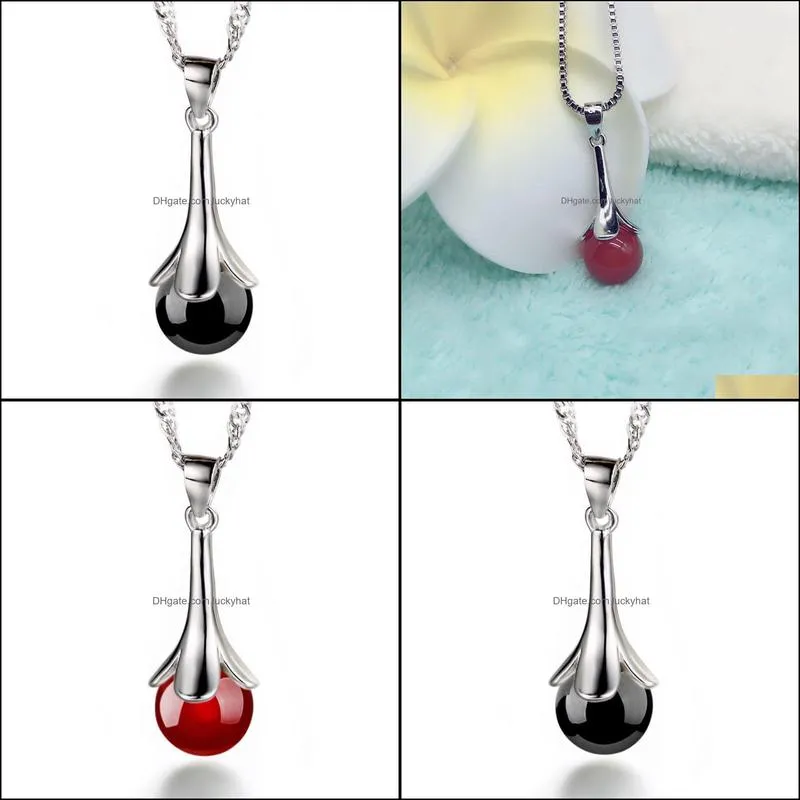 furong stone necklace imitation 925 sterling silver jewelry clavicle chain black/red agate necklaces luckyhat