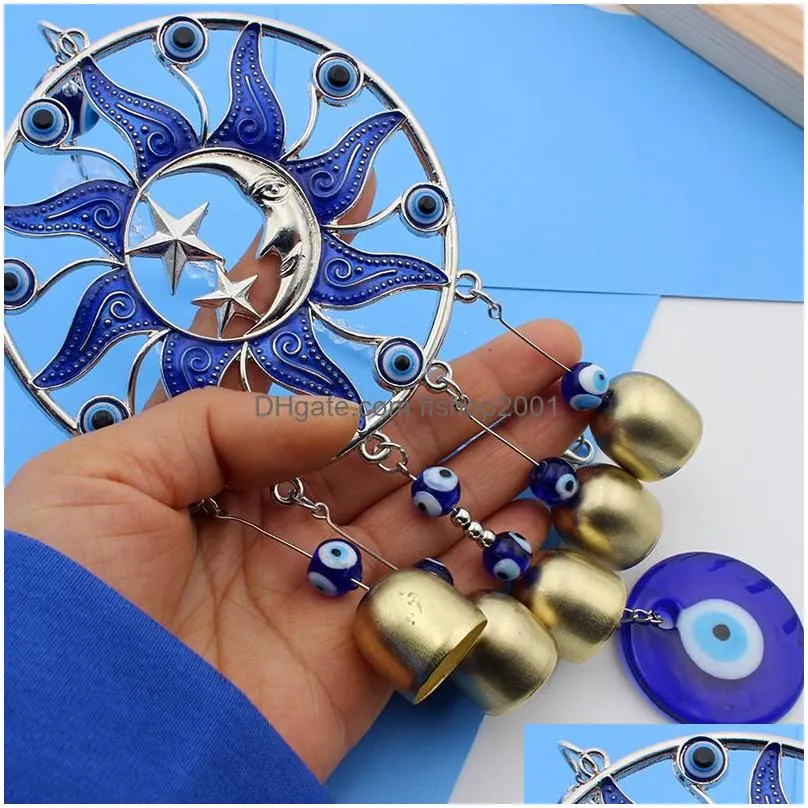 fashion jewelry round enamel evil eye sun moon turkish style bell car pendant blue eyes bronze bells pendants