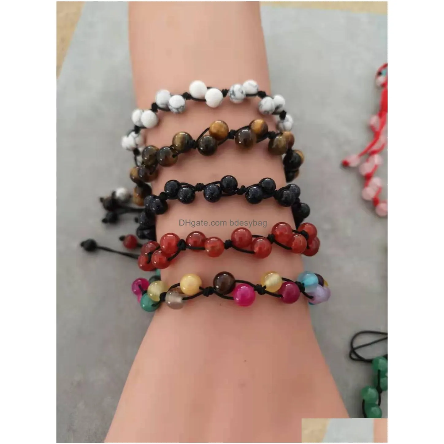 handmade rope gemstone strand bracelet 6mm round agate quazt stone stretch bracelets for women jewelry love wish gift