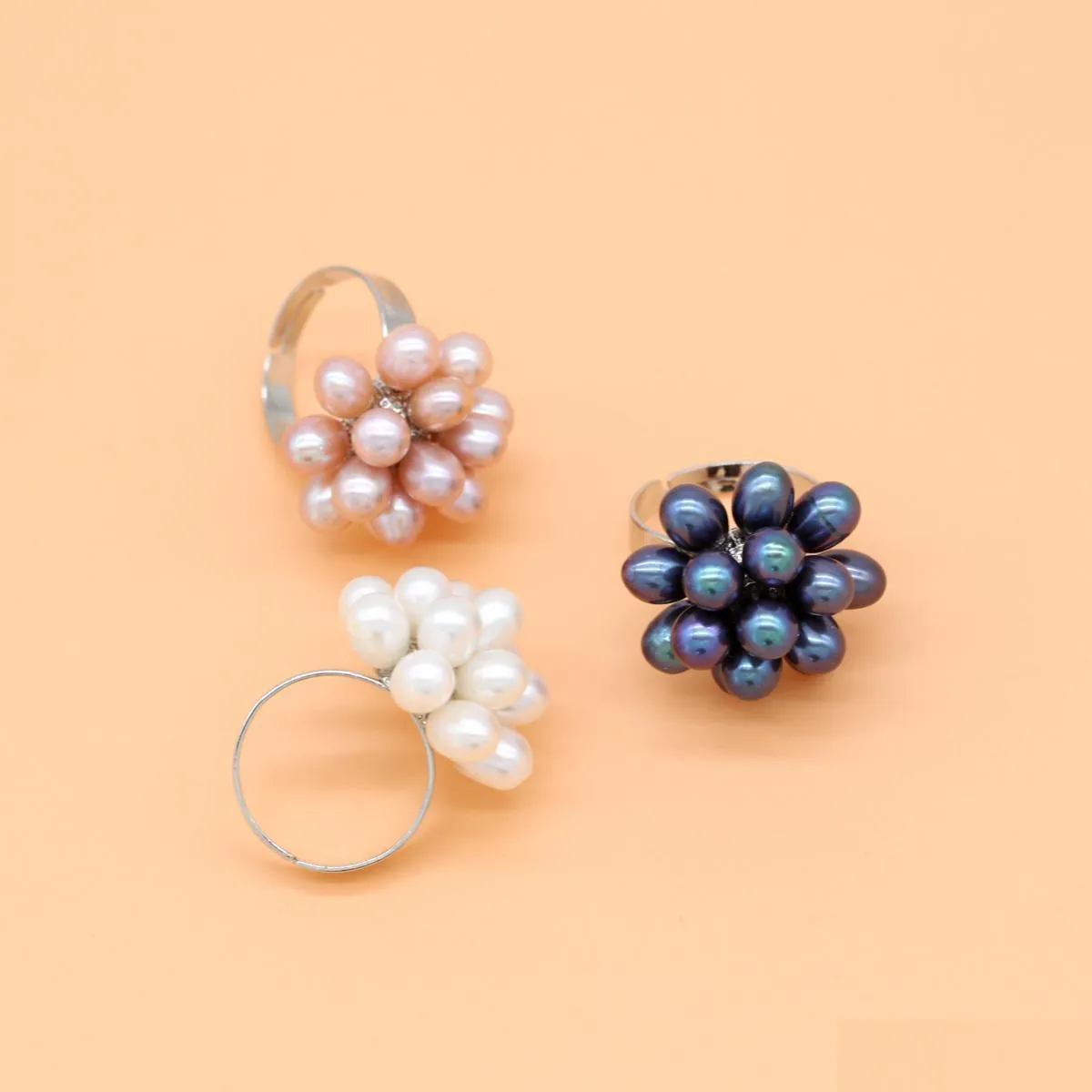 5 pcs rice pearl cluster ring freshwater pearls rings natural color white pink black fashion women jewelry love wish best