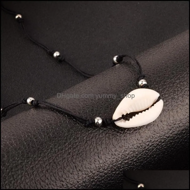 natural summer beach shell choker necklace black rope chain woven silver color beads shell necklace for women accessories jewelry