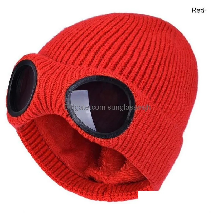 beanies winter glasses hat cp ribbed knit lens beanie street hip hop knitted thick fleece warm for women men