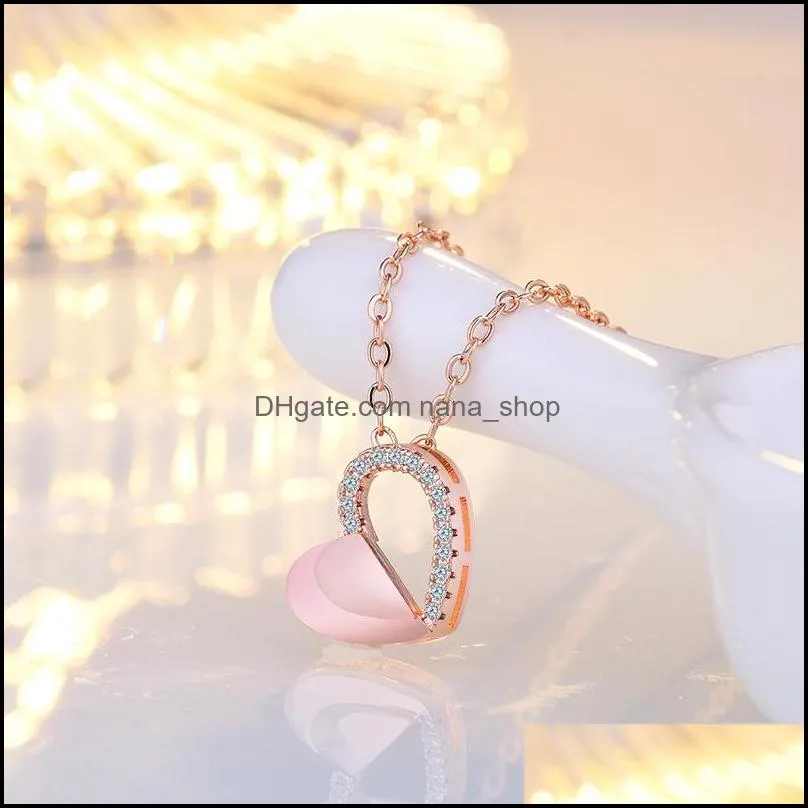 hollow out love heart pendant necklace with rhinestone crystal zircon for women girl party wedding jewelry