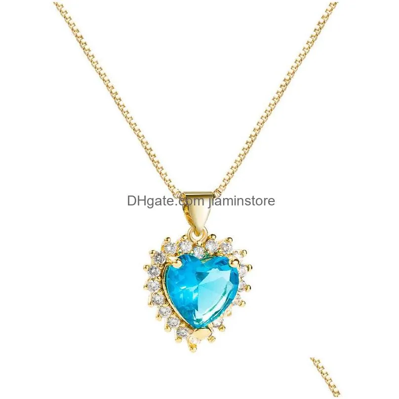 fashion jewelry heart of the ocean pendant necklace copper zircon love choker necklaces