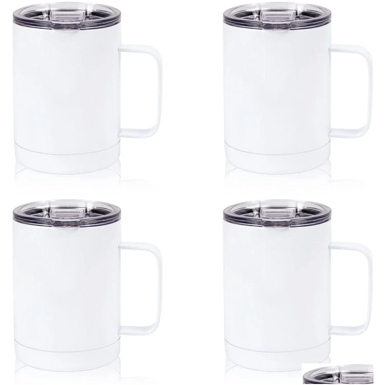 12oz coffee tea mugs with handle stainless steel insulated travel tumblers with sliding lid double wall vacuum camping cup for hot cold