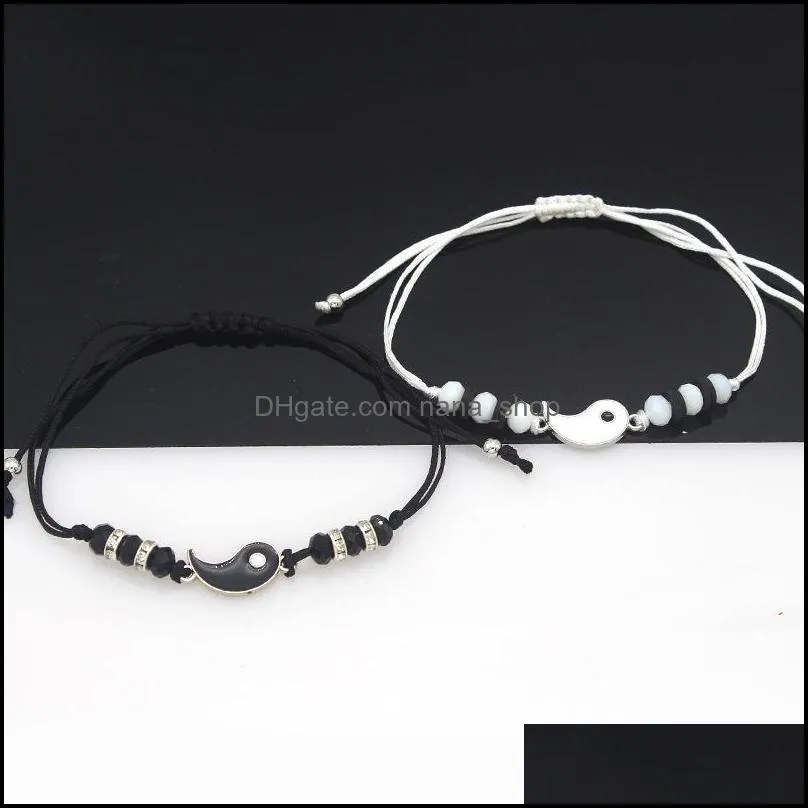 handmade couple bracelets adjustable rope chinese tai chi yin yang charm bracelet friendship jewelry gifts