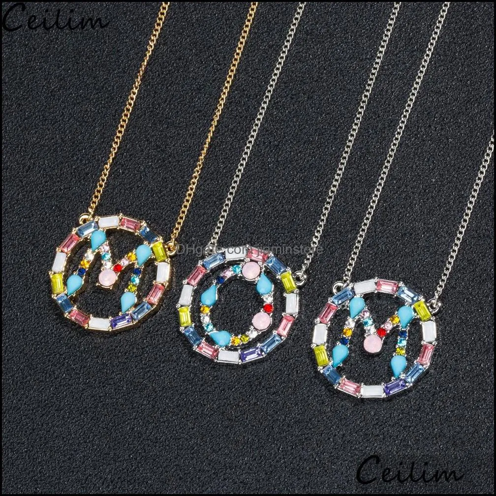 fashion colorful 26 letter initial necklace rainbow crystal stone pendant necklaces for women personalized mothers day jewelry gifts