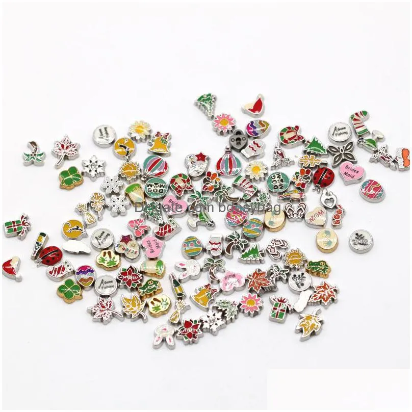 colorful images100pcs/lot styles mixed designs floating locket charm alloy charms for glass living lockets jewelry diy