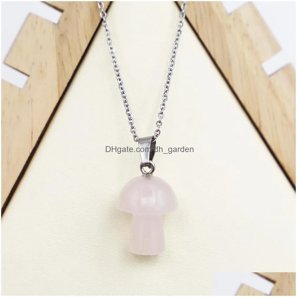 lots colors carving mushroom pendant reiki healing crystal tiger eye rose quartz opal aventurines necklace for women jewelry