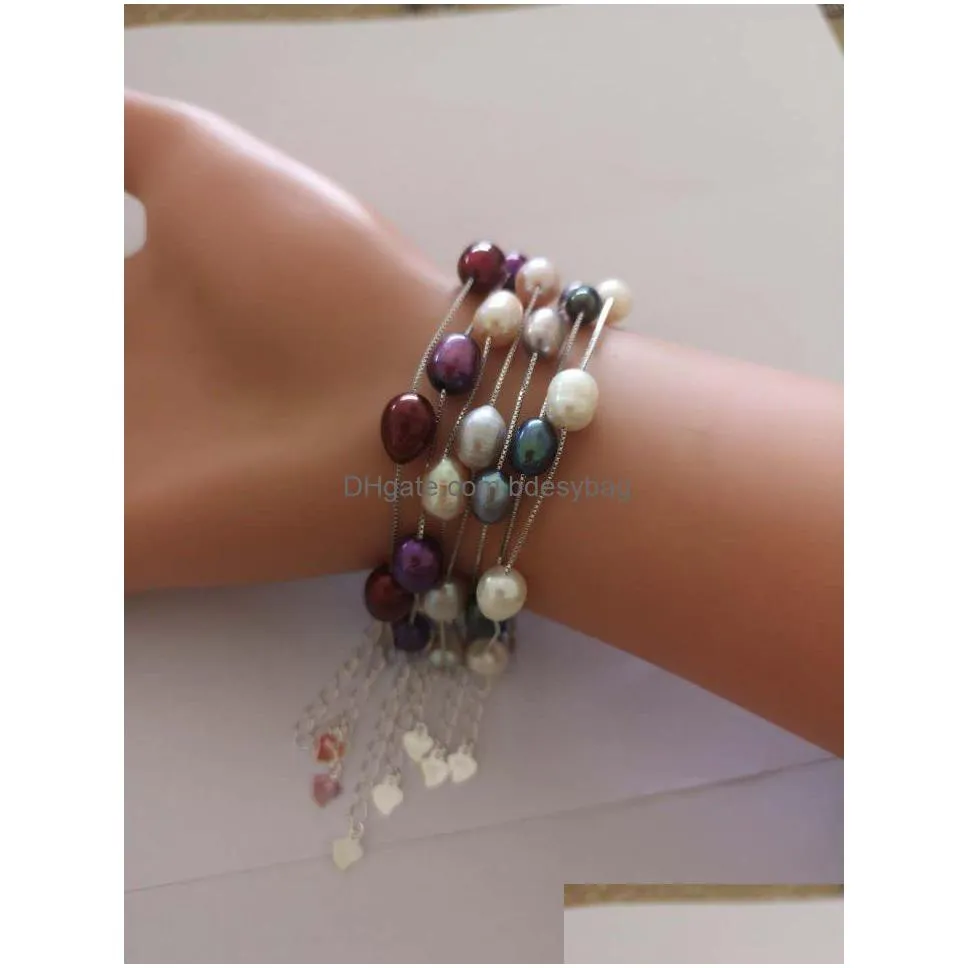 925 sterling silver rice pearl bracelet 20 colors freshwater cultured 78mm dyed color pearl bracelet bangle for women wedding jewelry