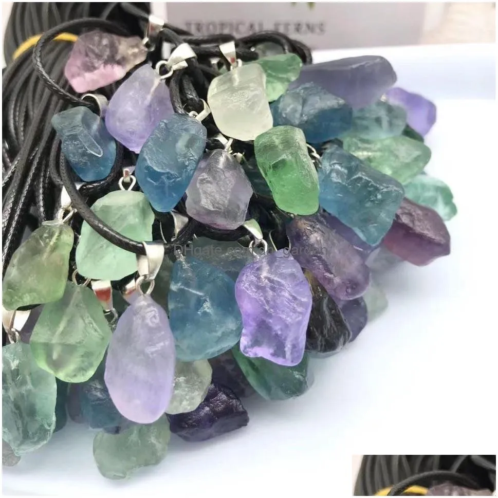 trendy natural fluorite crystal druzy energy healing stone pendant necklace rope necklace women jewelry factory wholesale