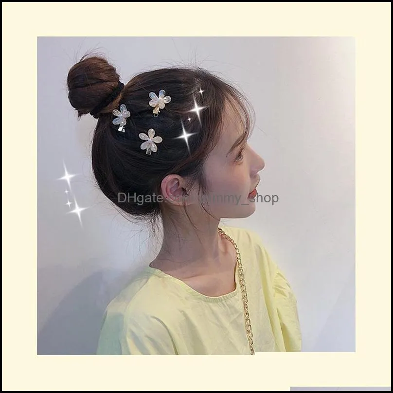 2020 korea crystal flower pearl hair clip for girls women geometric duckbill barrette hairpin hair accessories jewelry gift