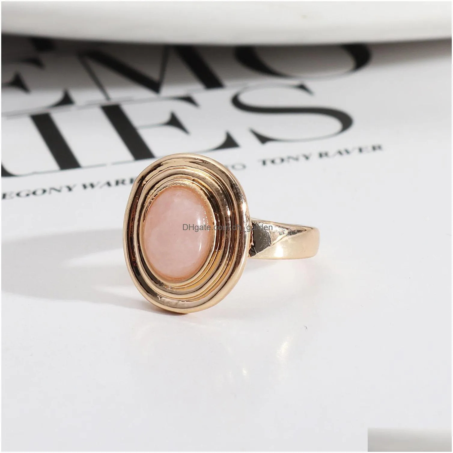 gold oval malachite turquoise rose quartz stone rings fashion inner dia 1.7cm gold color band jewelry for women