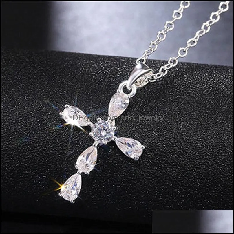 wedding charm ladies noble ladies crystal necklace fashion jewelry classic cross exquisite gift creative cross