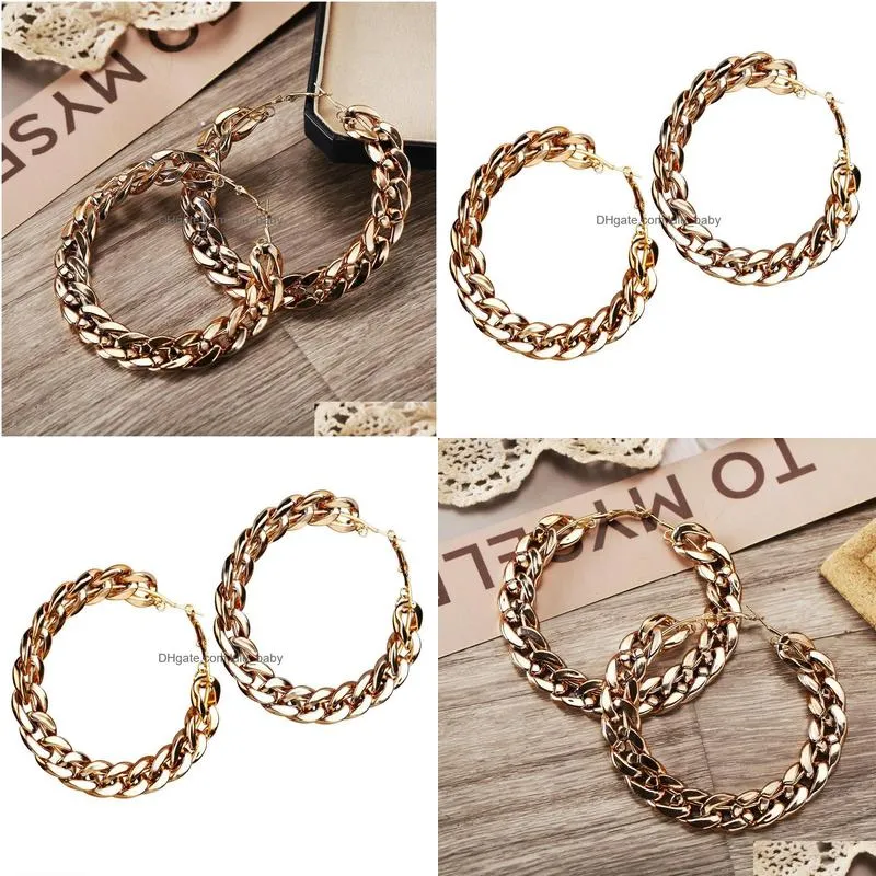 fashion jewelry chain earrings vintage exaggerated gold alloy chain hoop earrings