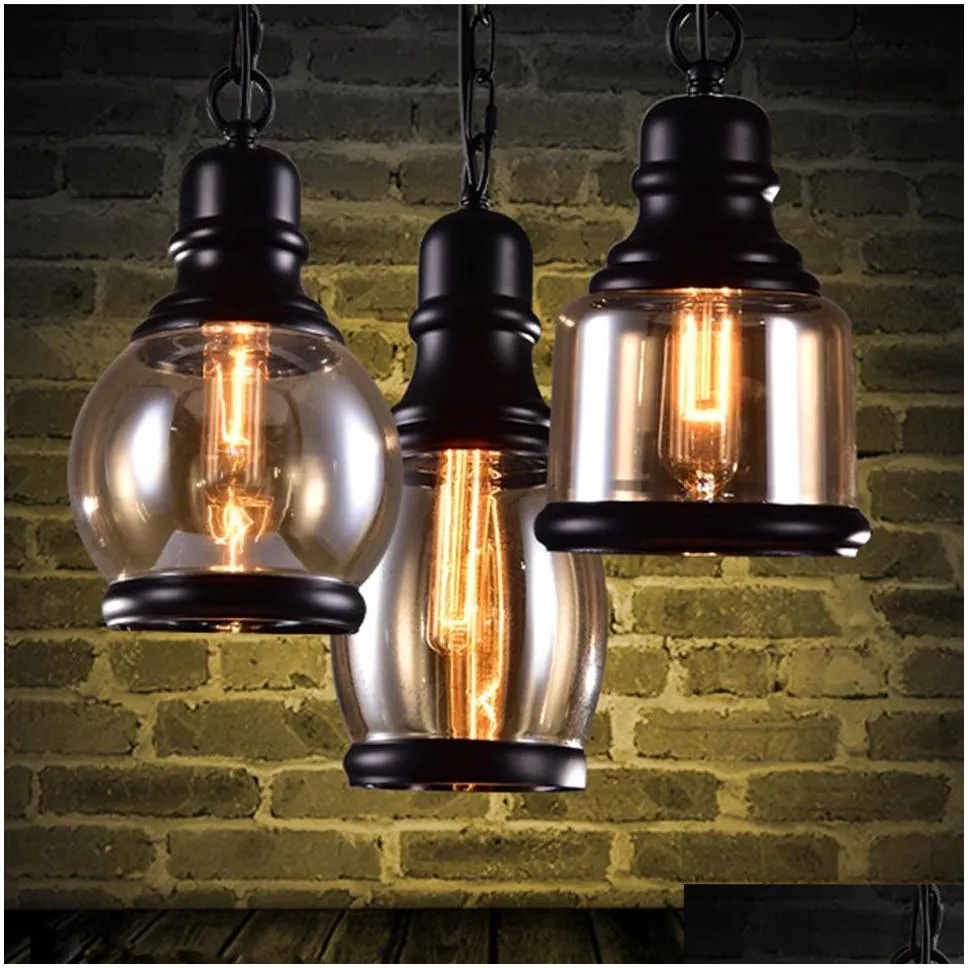 vintage loft pendant light industrial style amber glass lamp bar/restaurant retro room bar 3 style pendant light