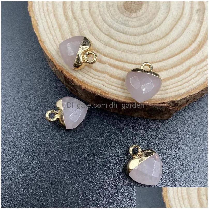 gold plating heart shape natural stone charms agate crystal turquoises jades opal stones pendant for jewelry making earrings necklace