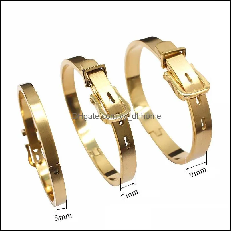 fashion 316l titanium steel wide belt buckle bracelet charm gold cuff belt bangles size for women men pulseira feminina