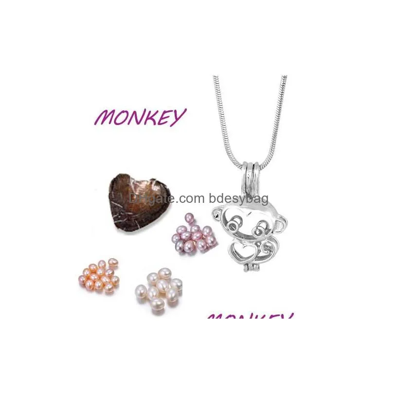 hotsale new style pearl cage pendant sea dog/monkey/giraffe/tiger/chimpanzee/deer animal shape fashion jewelry necklaceaddoyster p011