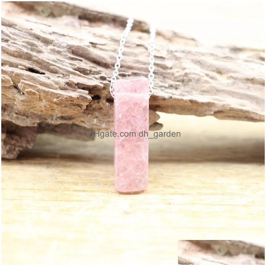 stainless chains raw stone silce slab pendants healing crystal reiki natural smoky rose quartz citrines gems necklace jewelry