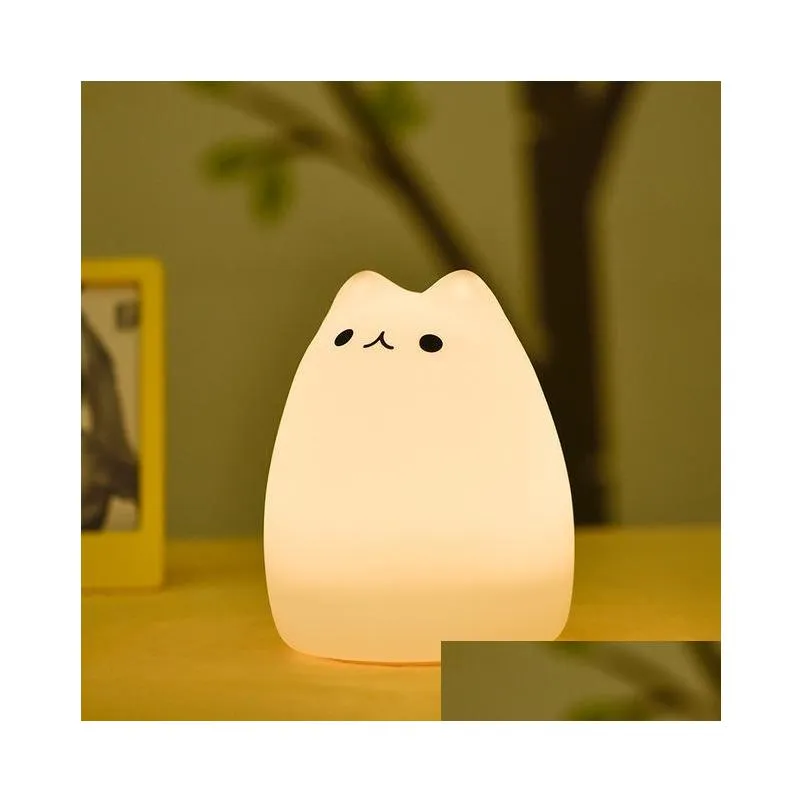 3d night colorful cat silicone led night light rechargeable touch sensor light 2 modes children cute night lamp bedroom light