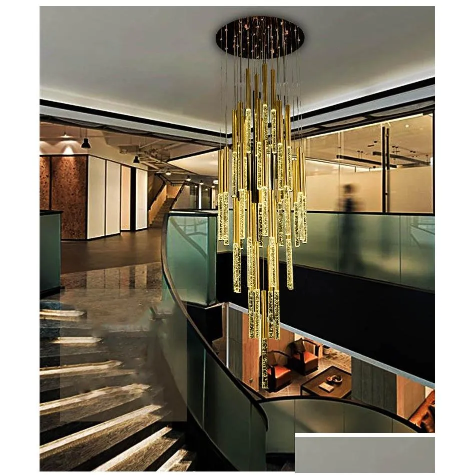 led pendant lights scandinavian loft staircase crystal hanging lamp nordic art creative restaurant gold long light chandeliers