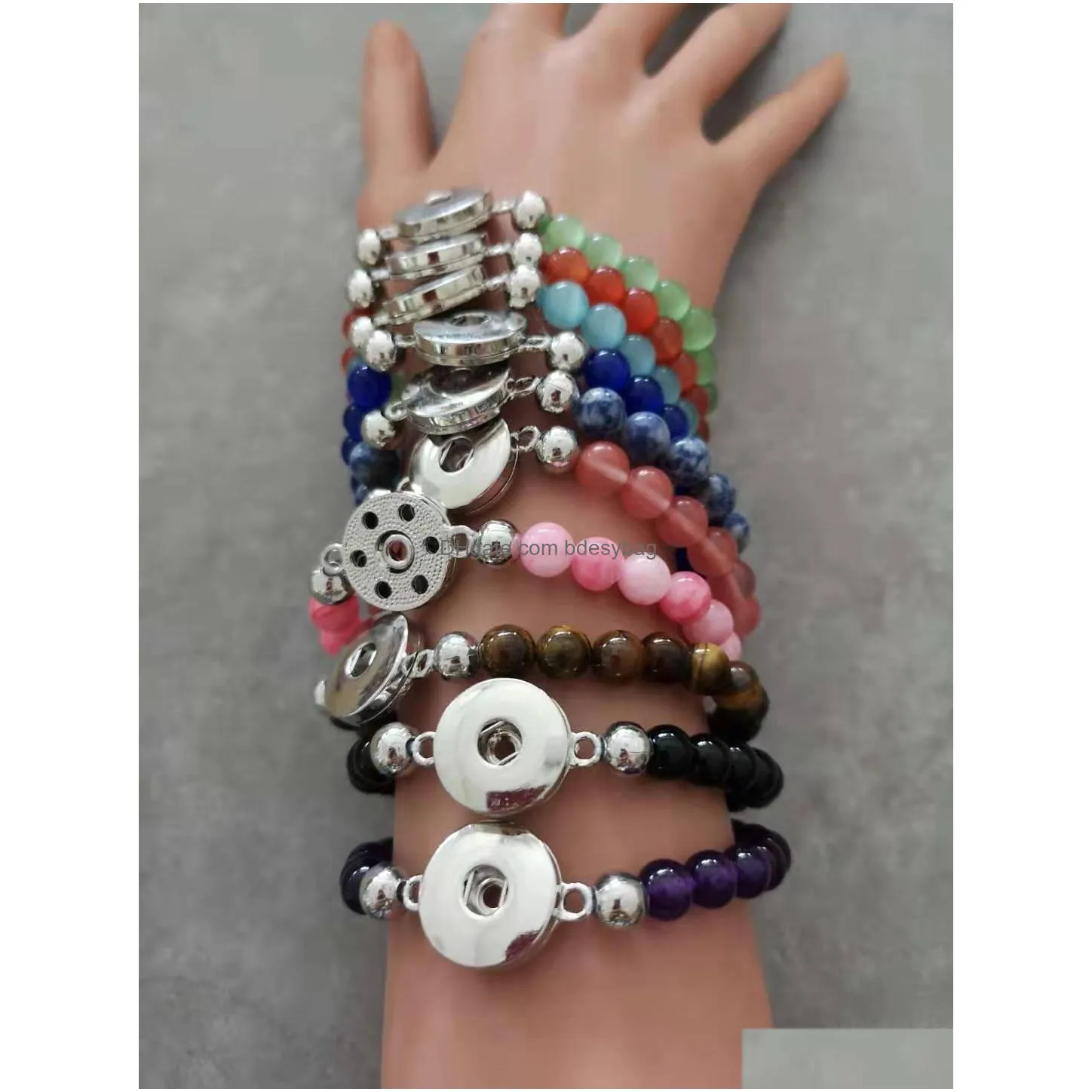 wholesale gemstone snap bracelets mix style women strands fashion natural stone bead bracelet jewelry fit 12mm snaps chunk charm