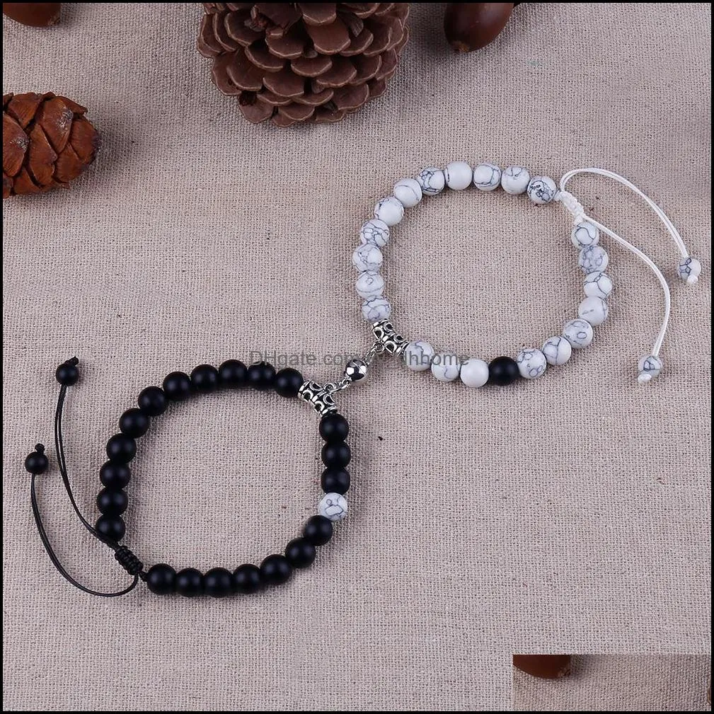 braid distance magnet couple beaded bracelets strands friendship jewelry natural stone beads yoga braided bracelet for lovers