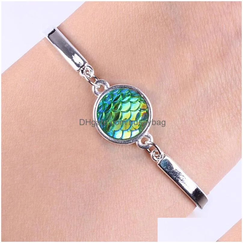 2021 round mermaid charm bracelet silver plated bangle with 5 different colors women jewelry party gift