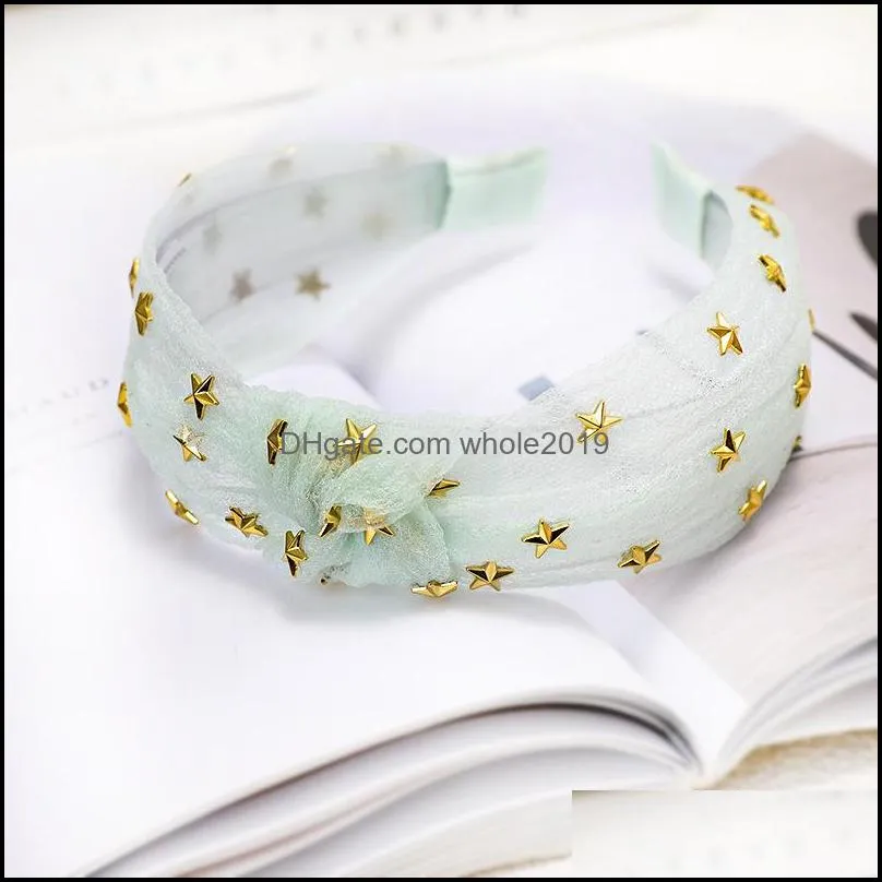 bohemian hairband vintage sweet widebrimmed hair roop with diamond star romantic lace silk gauze headwear hair accessories c3