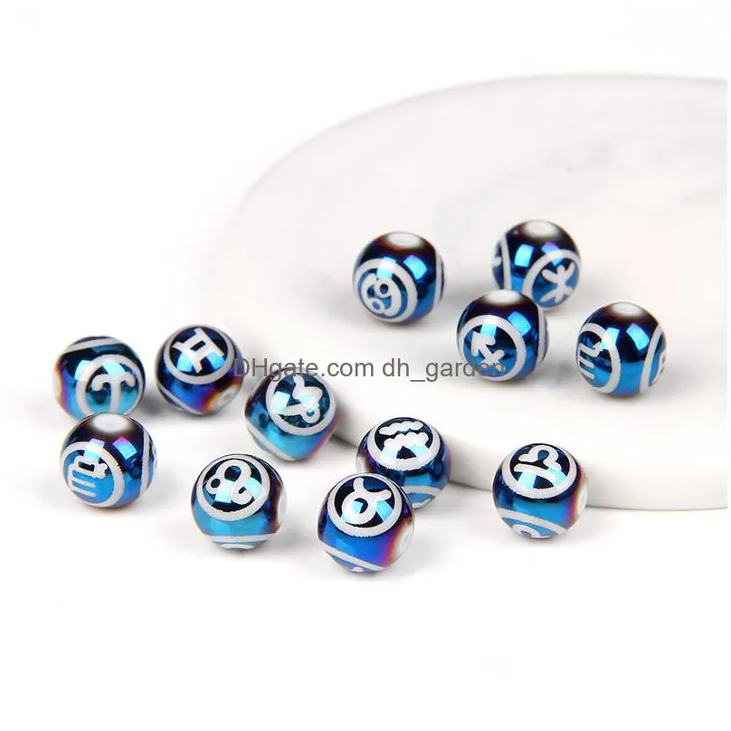 blue glass constellation plastic bead loose spacer 10mm round beads the zodiac charm beads for jewelry making handmade diy accessories