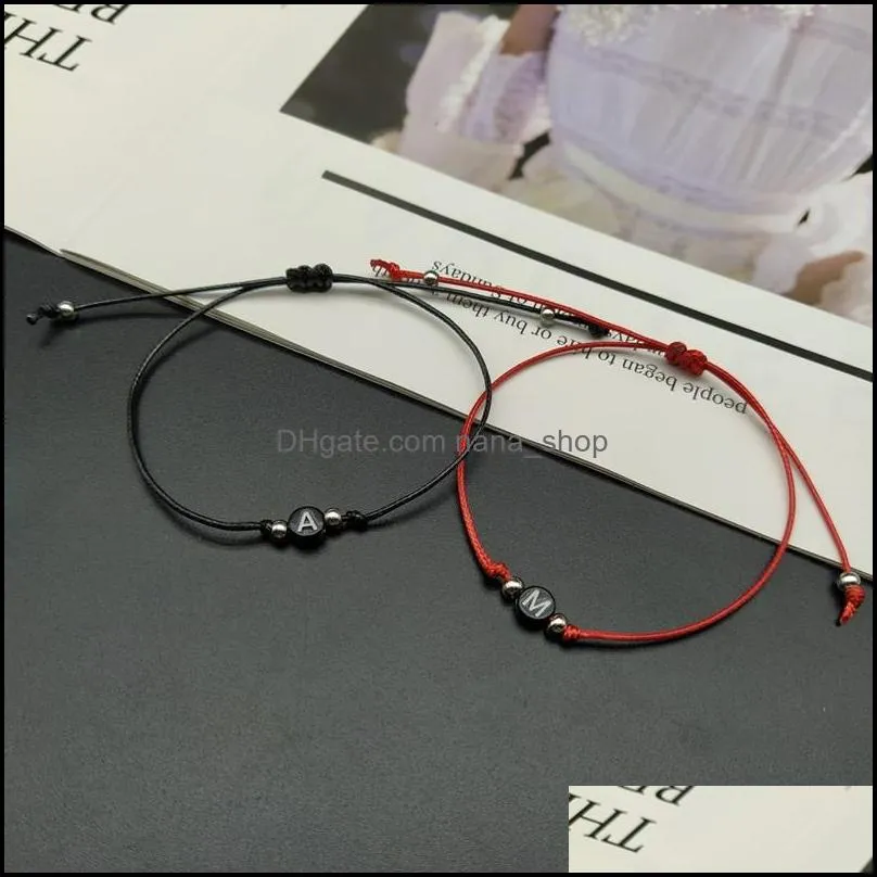 handmade 26 initial bracelet black red thread string ropeadjustable women men initials name bracelets statement couple jewelry