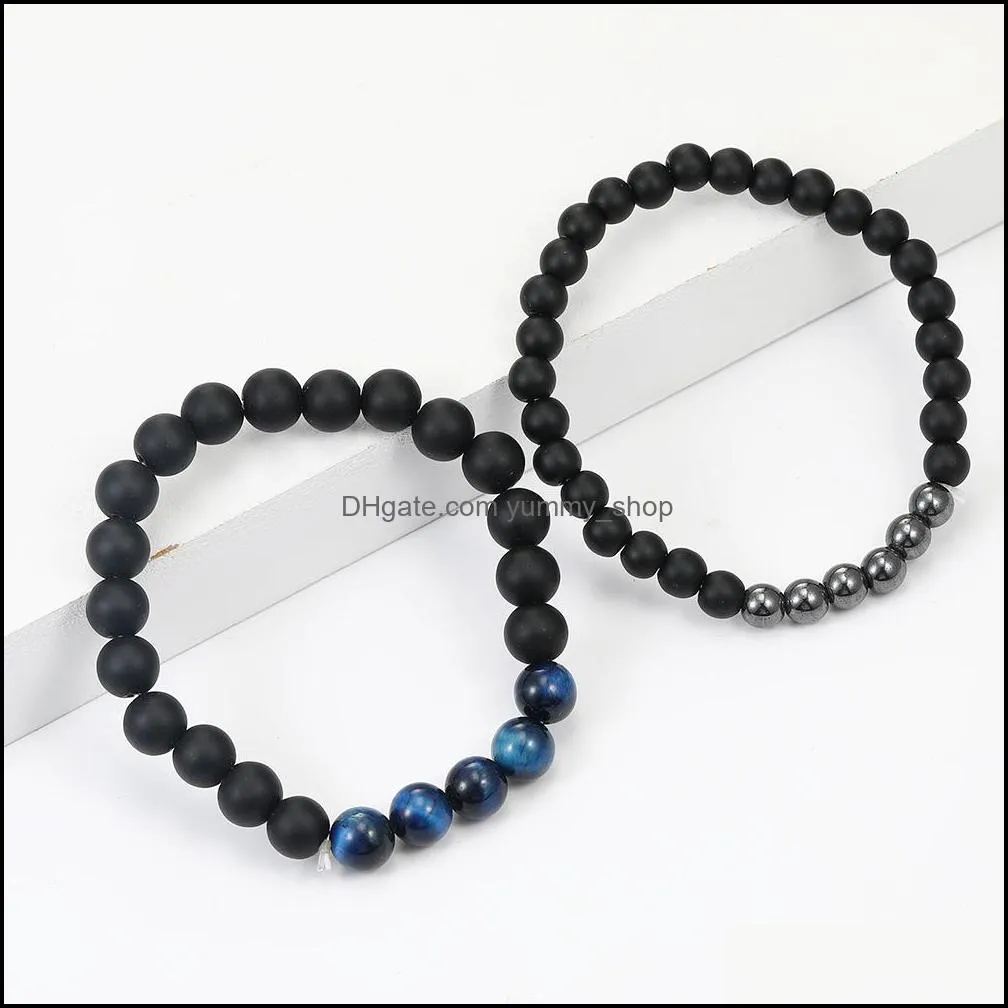 2pcs /set chakra balance yoga beads bracelet for women men 6mm 8mm tiger eye natural stone elastic bracelets stretch casual jewelry