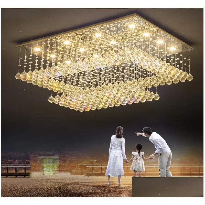 modern simple rectangular crystal ceiling lamps living room dining room chandelier lights villa creative bedroom ceiling lights