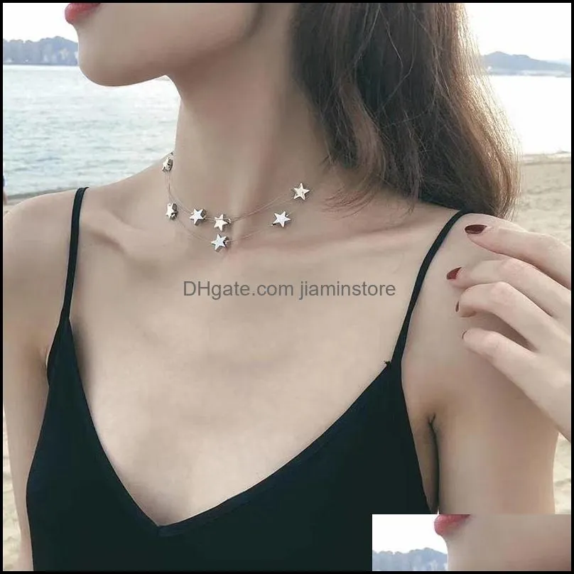fashion multilayer star choker necklace for women simple pentagram pendant chain necklaces korean sweet jewelry collares accessories