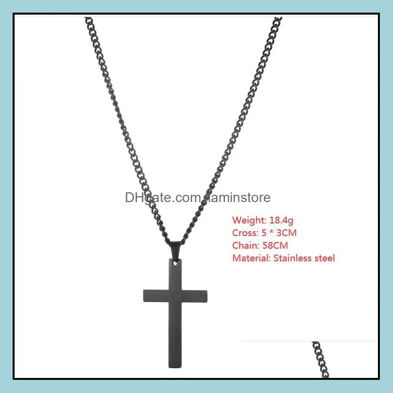 2020 cross pendant necklace women men black chains stainless steel adjustable long necklaces jewelry gift