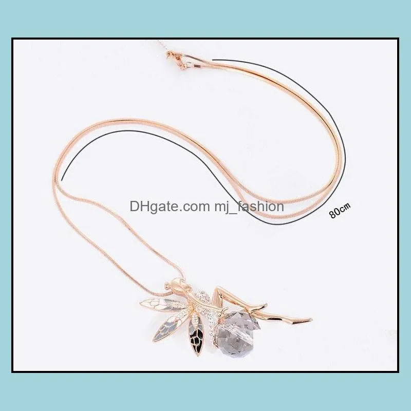 2018 fashion korean sweet cute angel pendant charms necklaces for women gold colors beautiful girl long snake chain sweater necklace