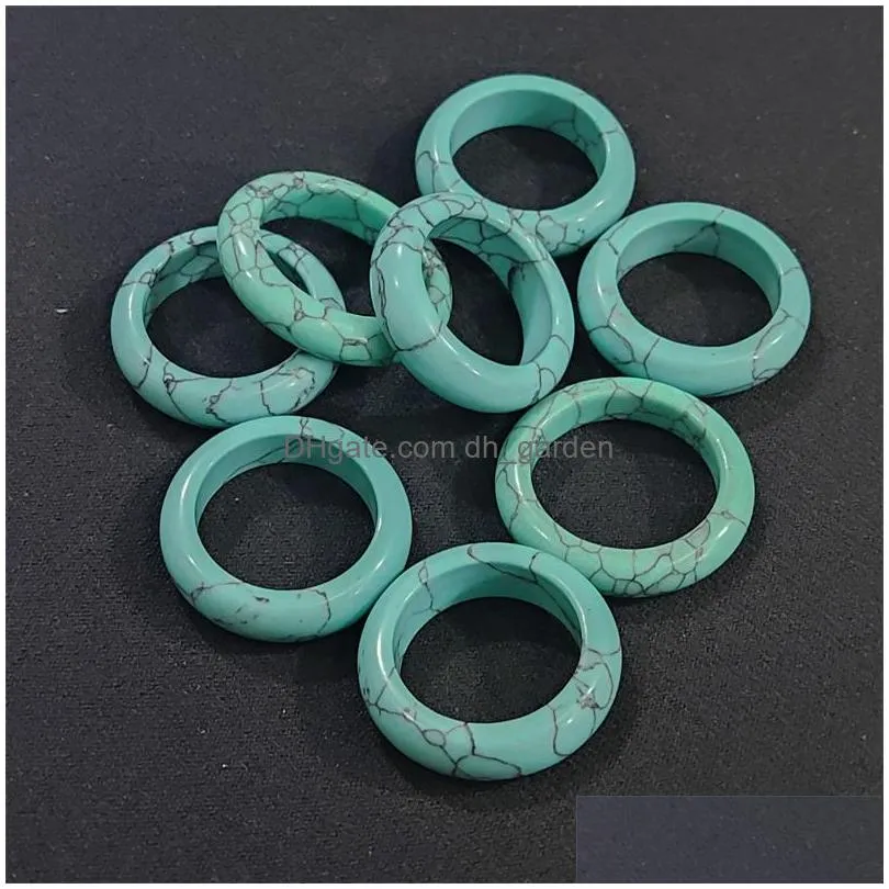 men 6mm band green turquoise stone ring bulk thin smooth anxiety relief unisex jewelry