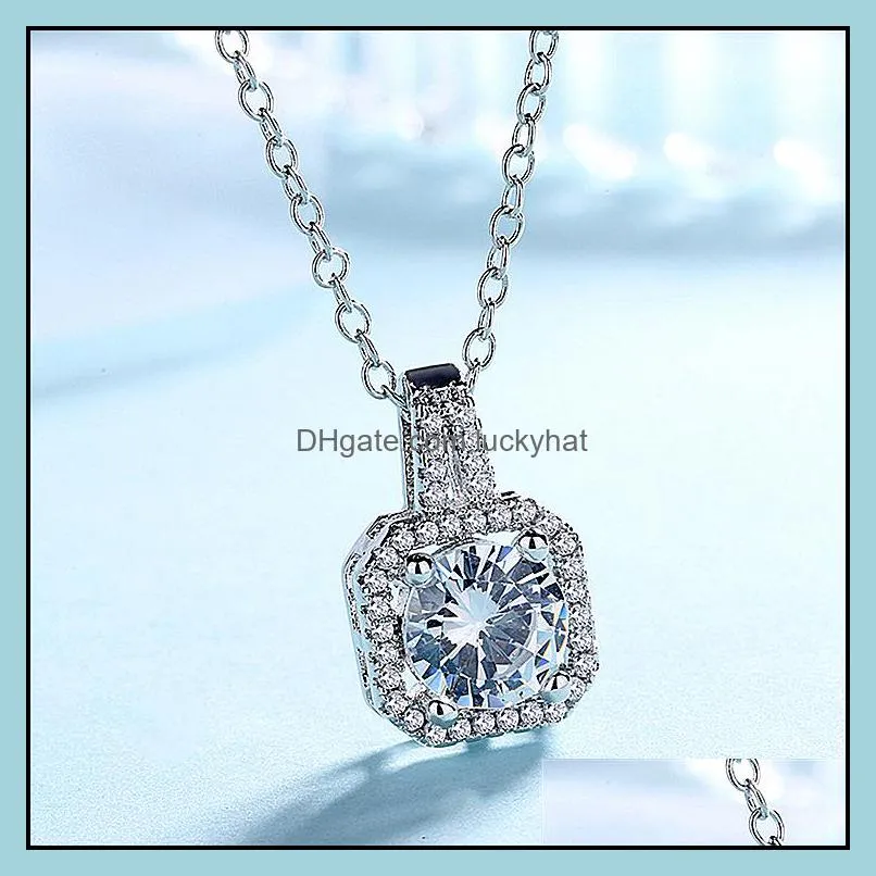 fashion exquisite single cut diamond ladies luxury necklace shiny zircon gemstone pendant necklace for wedding gifts necklace luckyhat