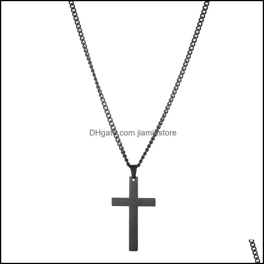 2020 cross pendant necklace women men black chains stainless steel adjustable long necklaces jewelry gift