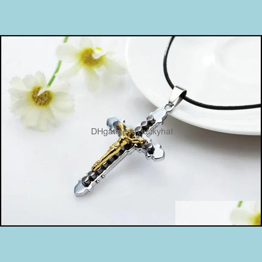 cross necklaces jesus christ crucifix with leather chain necklace luckyhat