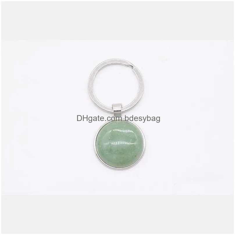 natural crystal stone keychain handmade diy round gemstone keyring charm pendant for women