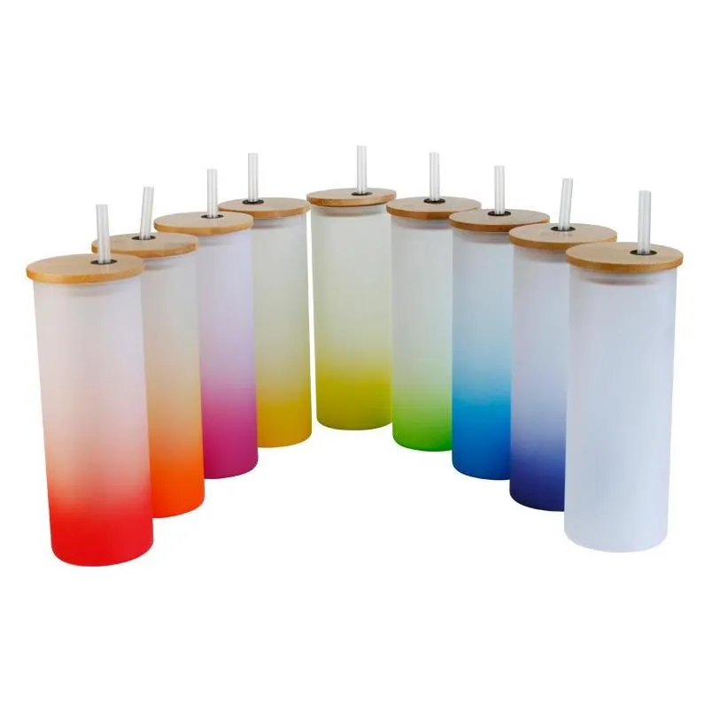 17oz sublimation glass tumbler blank frosted glasses water bottle gradient colors printing tumblers with bamboo lid straw