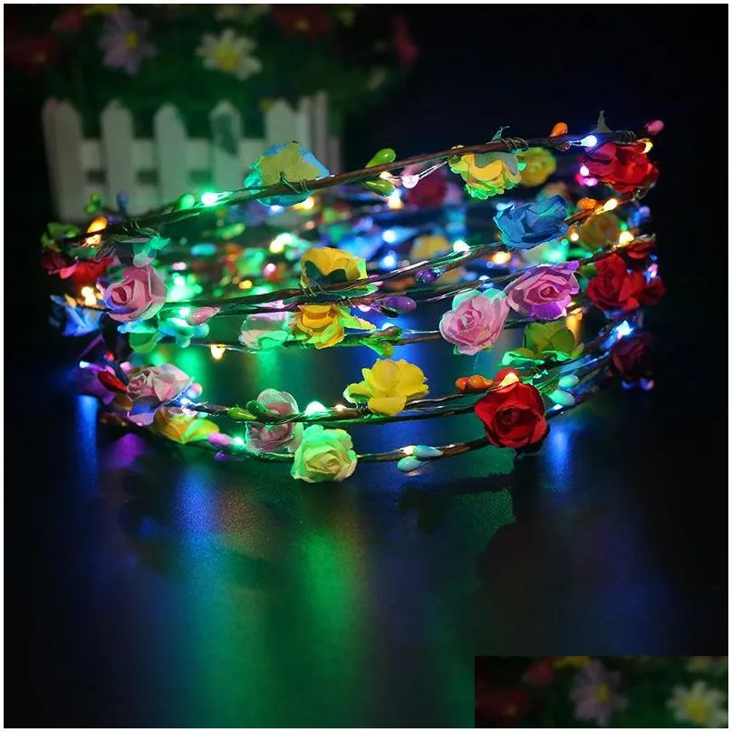 led headband lights glow strings flower crown headbands light up hair wreath hairband garlands women christmas party